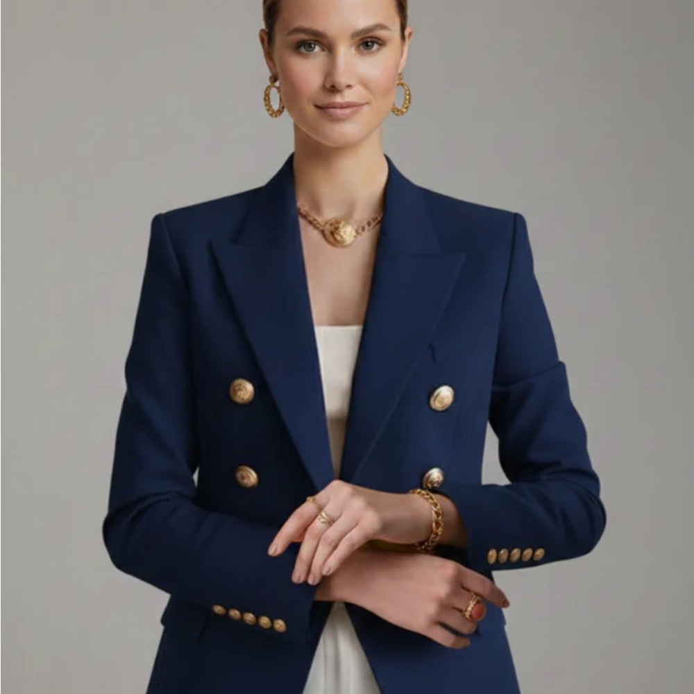 Elegant Navy Women's Blazer with Gold Buttons